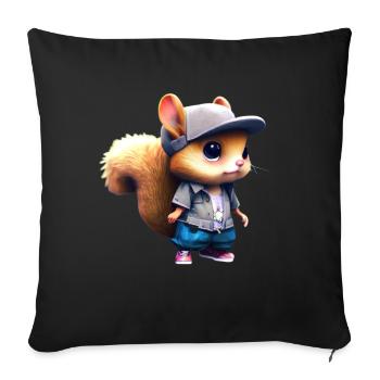 Un adorable écureuil chibi en tenue urbaine - Housse de coussin décorative 45 x 45 cm - noir - Devant