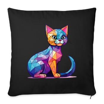 A geometric illustration with a kawaii cat - Sofa pillowcase 17,3'' x 17,3'' (45 x 45 cm) - black - Front