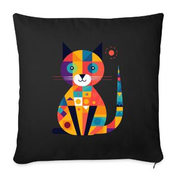 Katze mit buntem geometrischem Design - Sofakissenbezug 45 x 45 cm - Schwarz - Vorne