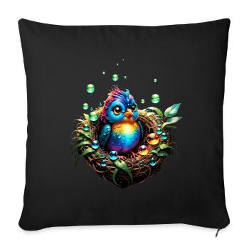 Colorful fancy bird. - Sofa pillowcase 17,3'' x 17,3'' (45 x 45 cm) - black - Front