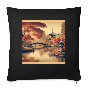 Japan Vintage Pond Evening - Sofa pillowcase 17,3'' x 17,3'' (45 x 45 cm) - black - Front