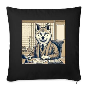 Akita at the Desk - Ukiyo-e Style - Sofa pillowcase 17,3'' x 17,3'' (45 x 45 cm) - black - Front
