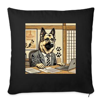 German Shepherd at the Desk - Ukiyo-e Style - Sofa pillowcase 17,3'' x 17,3'' (45 x 45 cm) - black - Front