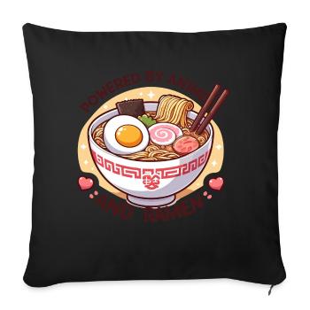 Powered By Anime And Ramen - Sofakissenbezug 45 x 45 cm - Schwarz - Vorne