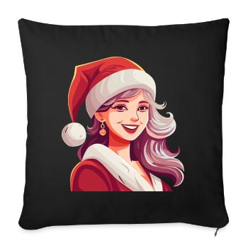 Weihnachtsfrau – Der Weihnachtsmann als Frau - Sofakissenbezug 45 x 45 cm - Schwarz - Vorne