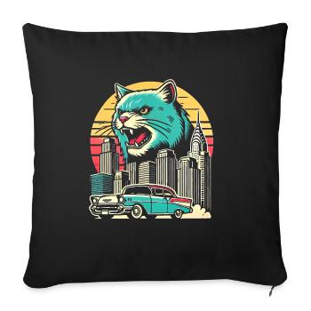 Chat féroce sur la ville Retro Desin - Housse de coussin décorative 45 x 45 cm - noir - Devant