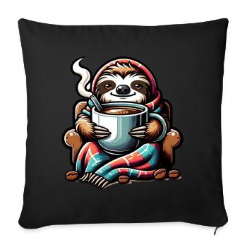 Paresseuse douillette avec café - Housse de coussin décorative 45 x 45 cm - noir - Devant