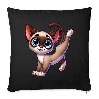 mignon chat siamois breakdance équilibre sur les mains dessin animé - Housse de coussin décorative 45 x 45 cm - noir - Devant