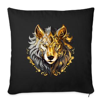 Loup Tête de Loup Or Mystique Nature Nature Nature Sauvage Art - Housse de coussin décorative 45 x 45 cm - noir - Devant