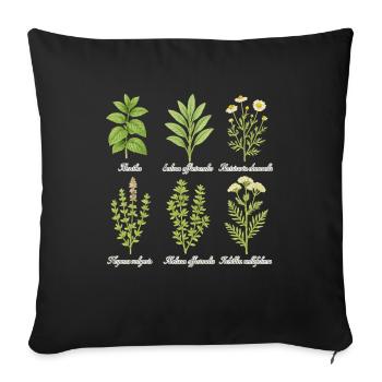 Heilpflanzen-Kollektion | Sechs Kräuter - Sofakissenbezug 45 x 45 cm - Schwarz - Vorne