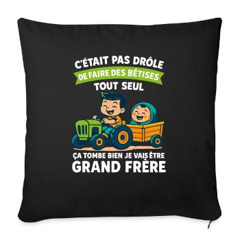 Enfant Grand Frère en Mission - Annonce Grossesse - Housse de coussin décorative 45 x 45 cm - noir - Devant