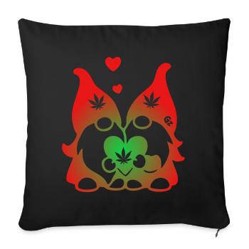 Kifferzwerge mit Hanf-Herz - Sofakissenbezug 45 x 45 cm - Schwarz - Vorne