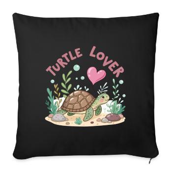 Pastel Flowered Turtle in Love - Sofa pillowcase 17,3'' x 17,3'' (45 x 45 cm) - black - Front