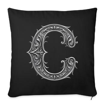 la lettre C Ornement Métallique argent - Housse de coussin décorative 45 x 45 cm - noir - Devant