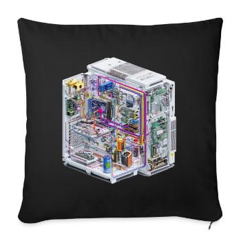 CAD-Kabelkunst Farbströme Rechenzentrum - Sofakissenbezug 45 x 45 cm - Schwarz - Vorne