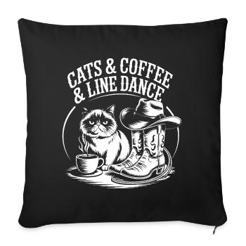 Danse de la ligne de café des chats - Housse de coussin décorative 45 x 45 cm - noir - Devant