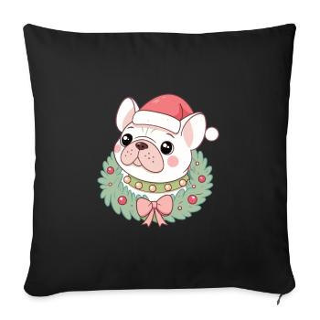 Bulldog-Weihnachtskranz - Sofakissenbezug 45 x 45 cm - Schwarz - Vorne