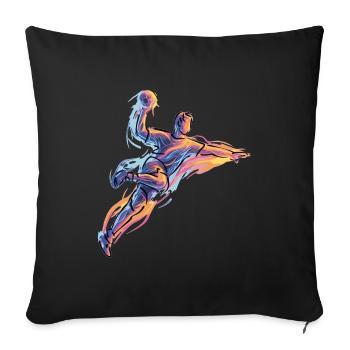 Dynamic handball jump throw in neon flames - Sofa pillowcase 17,3'' x 17,3'' (45 x 45 cm) - black - Front