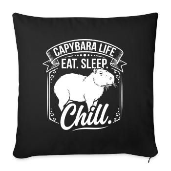 Vie à Capybara : Mange, Dors et chill - Housse de coussin décorative 45 x 45 cm - noir - Devant
