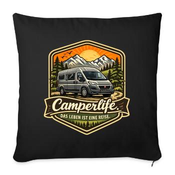 Camperlife life is a journey - Camper - Sofa pillowcase 17,3'' x 17,3'' (45 x 45 cm) - black - Front