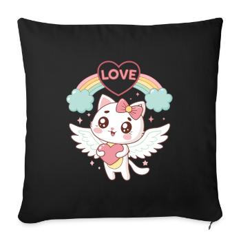 Chat ailé Arc en Ciel Amour - Housse de coussin décorative 45 x 45 cm - noir - Devant