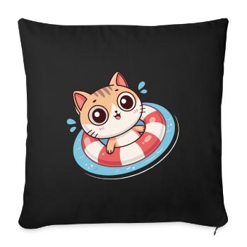 Kawaii Cat in Red Buoy - Sofa pillowcase 17,3'' x 17,3'' (45 x 45 cm) - black - Front
