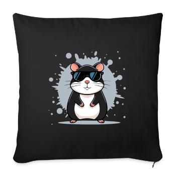 Hamster lunettes soleil - Housse de coussin décorative 45 x 45 cm - noir - Devant