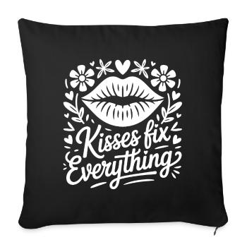 Kiss motif with floral frame - Sofa pillowcase 17,3'' x 17,3'' (45 x 45 cm) - black - Front