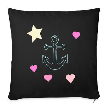 Pastel Anchor Doodle with Hearts and Star - Sofa pillowcase 17,3'' x 17,3'' (45 x 45 cm) - black - Front