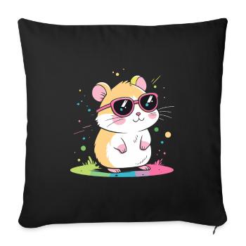 Hamster arcenciel lunettes roses - Housse de coussin décorative 45 x 45 cm - noir - Devant