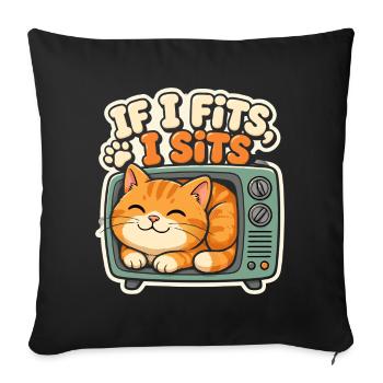 Chat Mignon Rétro TV If I Fits I Sits - Sofa pillowcase 17,3'' x 17,3'' (45 x 45 cm) - black - Front