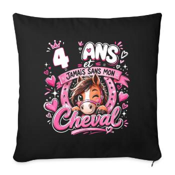 Cheval 4 Ans Anniversaire Fille Poney - Housse de coussin décorative 45 x 45 cm - noir - Devant