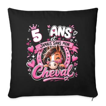 Cheval 5 Ans Anniversaire Fille Poney - Housse de coussin décorative 45 x 45 cm - noir - Devant
