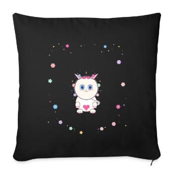 Le cœur de chat dans un cercle de fleurs - Housse de coussin décorative 45 x 45 cm - noir - Devant