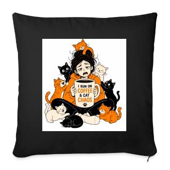 Katzenmama-Kaffee-Überleben - Sofakissenbezug 45 x 45 cm - Schwarz - Vorne