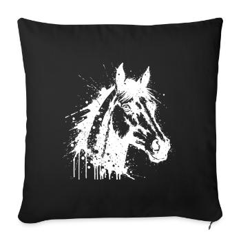 Tête de Cheval Paint Splash Blanc - Housse de coussin décorative 45 x 45 cm - noir - Devant