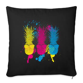 Pop Art PINAPPLES> Trois fruits Neon de couleur - Housse de coussin décorative 45 x 45 cm - noir - Devant