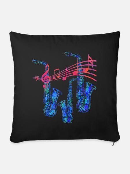 saxophone - Housse de coussin décorative 45 x 45 cm - noir
