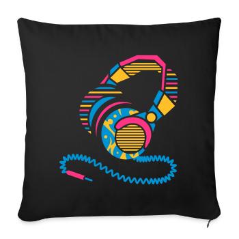 Headphones of patterns and stripes - Sofa pillowcase 17,3'' x 17,3'' (45 x 45 cm) - black - Front