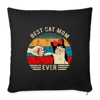 Meilleur chat maman jamais bosse chat vintage chaton amour - Housse de coussin décorative 45 x 45 cm - noir - Devant