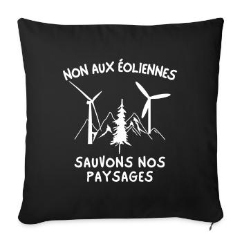 éoliennes, stop aux éoliennes, paysages Français - Housse de coussin décorative 45 x 45 cm - noir - Devant
