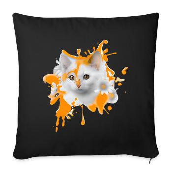 Chat fleuri - Housse de coussin décorative 45 x 45 cm - noir - Devant
