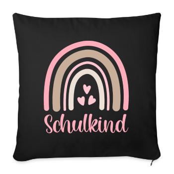 Schulkind Regenbogen Schulanfang Einschulung 2026 - Sofakissenbezug 45 x 45 cm - Schwarz - Vorne