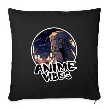 Jolie fille d’anime la nuit à Tokyo - chemise d’anime - Housse de coussin décorative 45 x 45 cm - noir - Devant