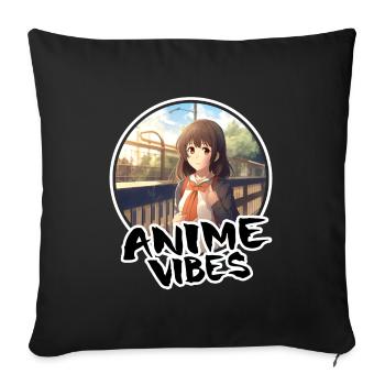 Cute Anime Girl at Train Station - Anime Shirt - Sofa pillowcase 17,3'' x 17,3'' (45 x 45 cm) - black - Front