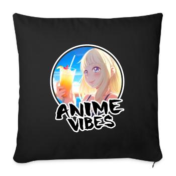 Jolie fille d’anime en vacances - Chemise d’anime - Housse de coussin décorative 45 x 45 cm - noir - Devant