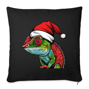 Tête d’animal de Noël caméléon - Housse de coussin décorative 45 x 45 cm - noir - Devant