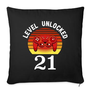 Niveau 21 débloqué 21 Anniversaire 21 ans - Housse de coussin décorative 45 x 45 cm - noir - Devant