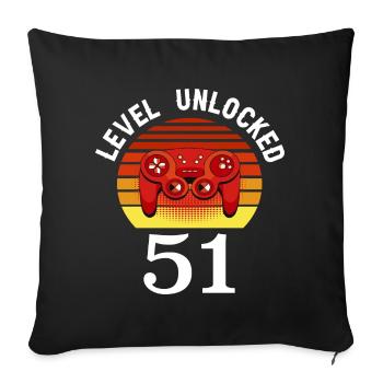Niveau 51 débloqué 51 Anniversaire 51 ans - Housse de coussin décorative 45 x 45 cm - noir - Devant