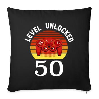 Niveau 50 débloqué 50 Anniversaire 50 ans - Housse de coussin décorative 45 x 45 cm - noir - Devant